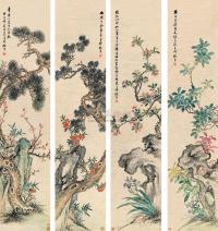 张熊 1864年作 花卉 四屏