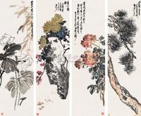 王个簃 花卉 （四帧） 四屏