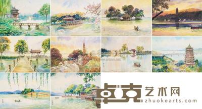 李咏森 西湖十景册 册页 （十开） 39×54cm×10