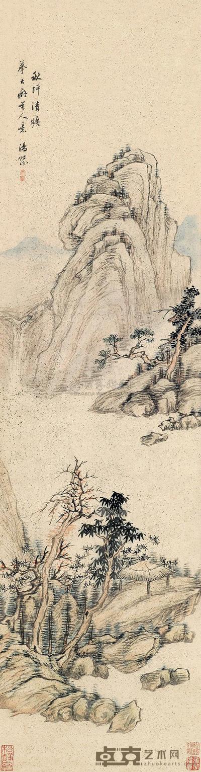 汤贻汾 秋坪清旷 立轴 122×31cm