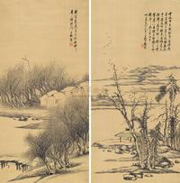 应铨 1893年作 山水 （二帧） 立轴