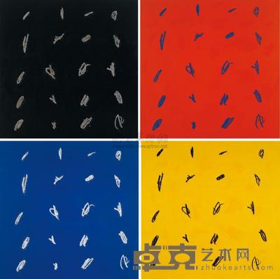 叶永青 涂点黑、涂点红、涂点黄、涂点蓝 (四幅) 200×200cm