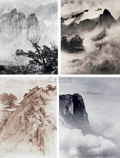 郎静山 山水作品—仙山楼阁 春树奇峰 绝障回云 峨嵋金顶 （全套四幅）（1/30）
