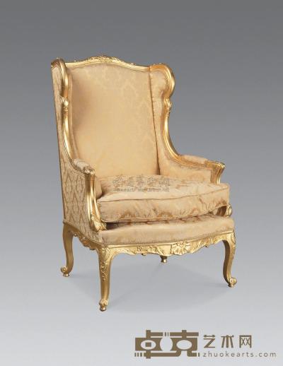 19世纪 法国路易十五风格金漆护耳单人实木沙发 75×55×110cm