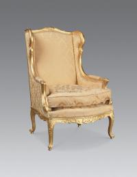 19世纪 法国路易十五风格金漆护耳单人实木沙发