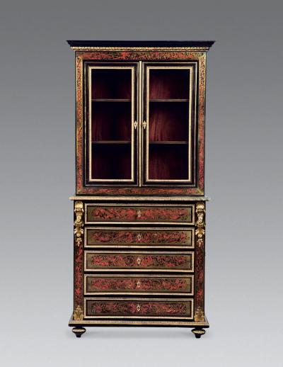 19世纪 法国路易十六风格镶玳瑁“布尔”玻璃实木两截柜