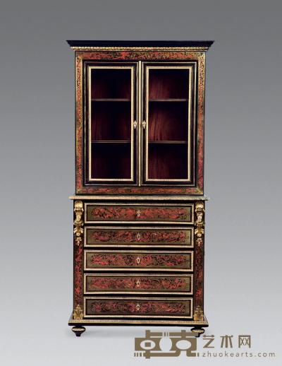 19世纪 法国路易十六风格镶玳瑁“布尔”玻璃实木两截柜 91×43×192cm