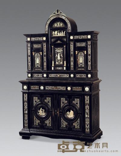 19世纪 意大利黑檀木贴皮镶嵌象牙实木两截柜 124×49×206cm