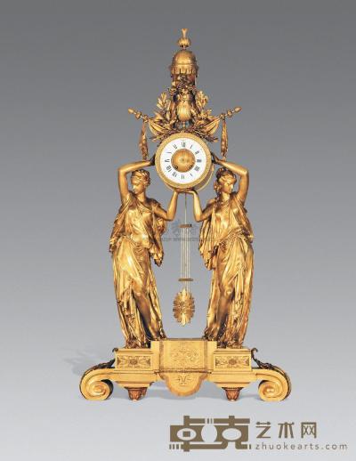 希腊人物鎏金大座钟 89×26×164cm