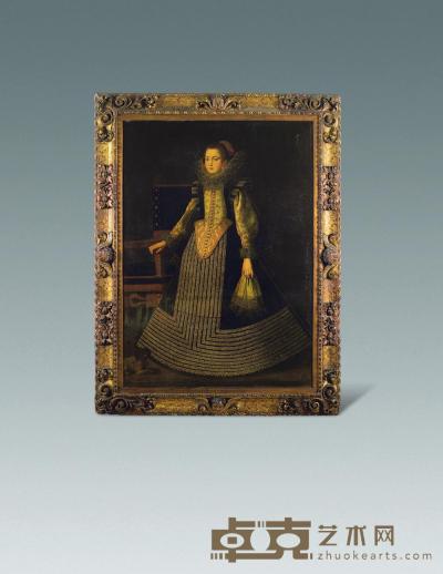 16/17世纪 西班牙“胡安·德·拉·克鲁斯”署名油画《女孩和狗》 160×208cm