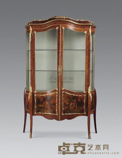 19世纪 法国路易十五风格贴皮“马丹”漆画双门玻璃柜 130×47×205cm