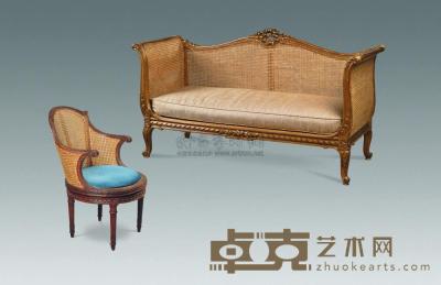 19世纪 法国拿破仑三世金漆藤面实木长沙发 154×60×91cm
