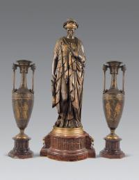 法国十九世纪希腊神话铜塑音乐女神与铜瓶 （一对）