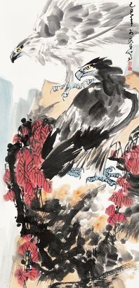焦可群 双鹰图 立轴
