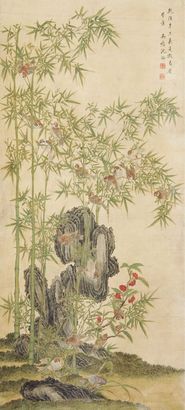 沈铨 竹鹊图 立轴
