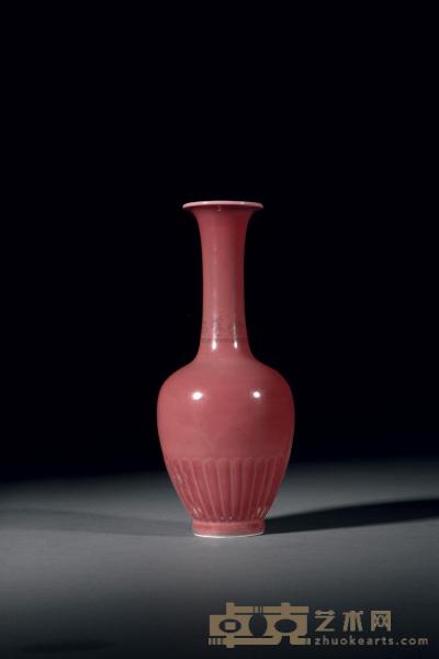 清康熙 豇豆红釉菊瓣瓶 高21.2cm
