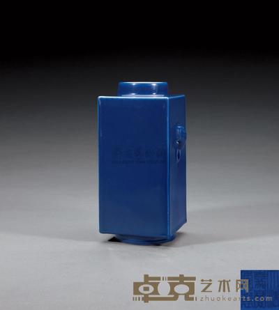 清嘉庆 霁蓝釉象耳琮式瓶 高29cm