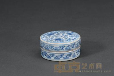 清康熙/雍正 青花淡描菊花纹印泥盒 直径5.6cm