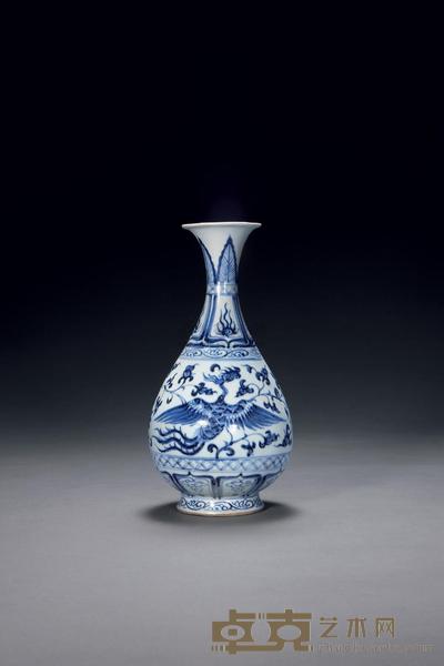 元 青花缠枝花卉凤凰纹玉壶春瓶 高16.8cm