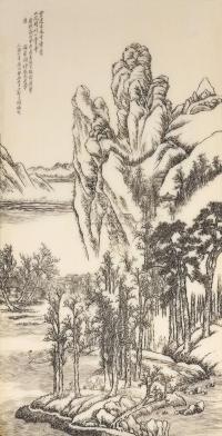 1913年作 于硕微刻象牙王翚《千章古木图》插屏