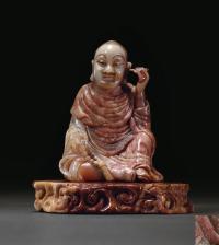 清早期 寿山石雕那迦犀那尊者坐像