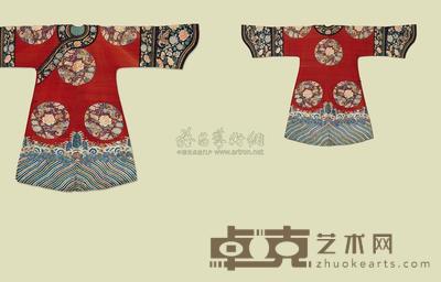 清道光 红色缂丝八团花卉纹宫廷吉服袍 袖长202cm；身长138.5cm