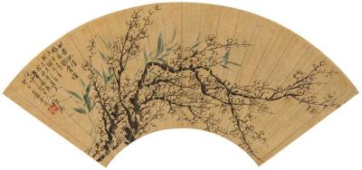 金心兰 1895年作 梅竹双清 扇面镜框