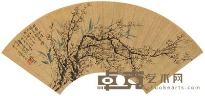 金心兰 1895年作 梅竹双清 扇面镜框 18.2×51cm