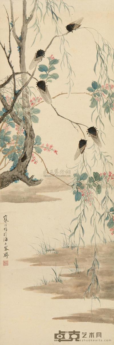 江寒汀 柳蝉图 立轴 109.8×33.2cm