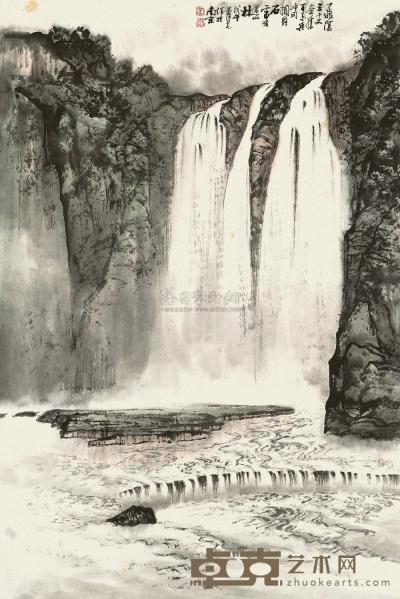 黄纯尧 1978年作 山林飞瀑 立轴 68×46cm