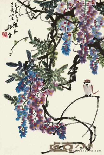 娄师白 紫藤小鸟 镜框 68.6×46.6cm
