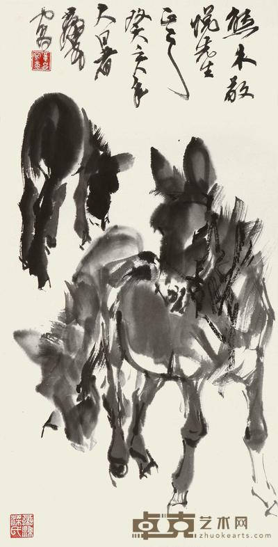 黄胄 1983年作 群驴图 镜框 68.2×35cm