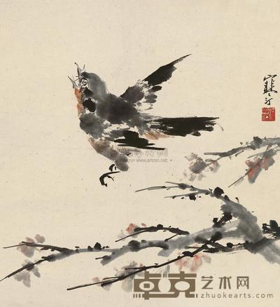 江寒汀 花枝闹雀 立轴 46.3×43cm