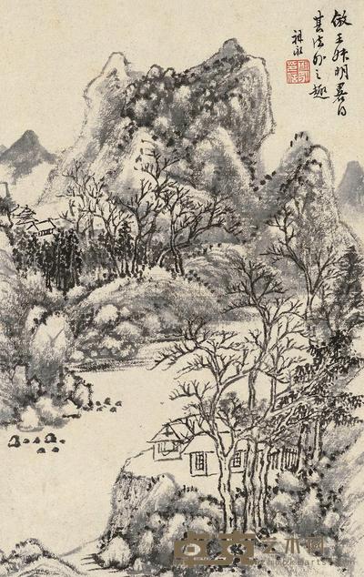 秦祖永 秋山幽谷 立轴 28.2×18.2cm