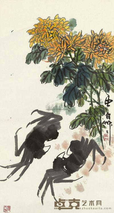 蒋风白 菊蟹 立轴 78.2×33.5cm