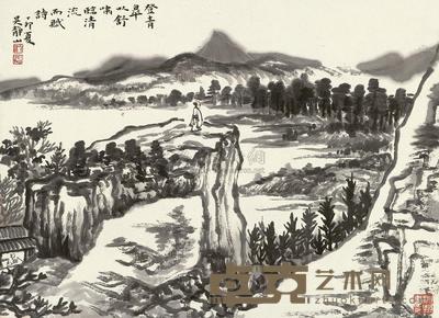 吴静山 1987年作 登高远眺 立轴 66.4×34.8cm