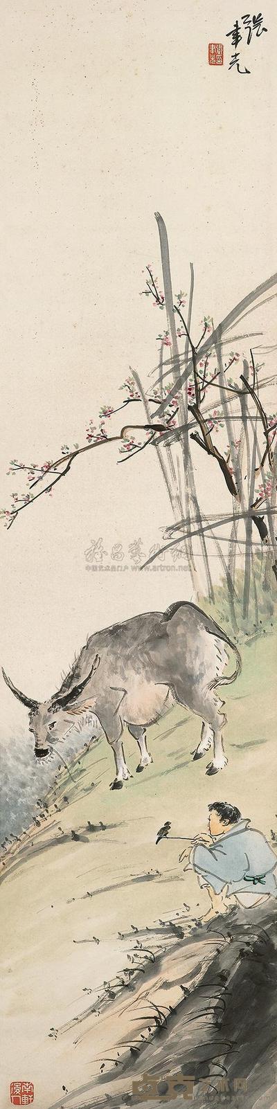 张聿光 田间闲趣 立轴 129×32.3cm