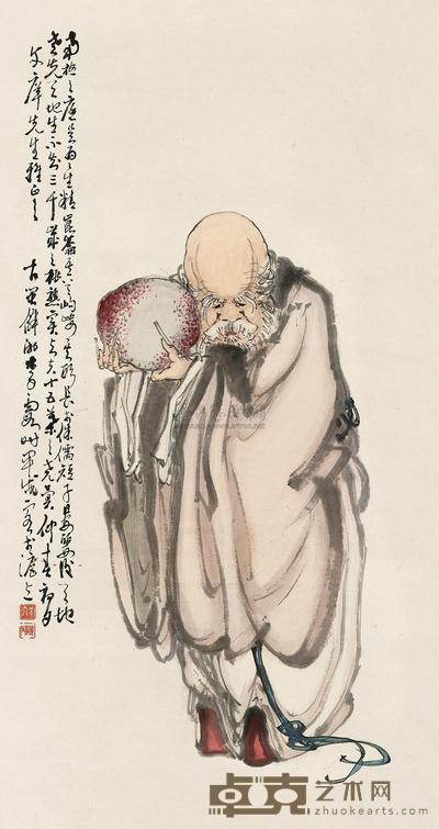 李霞 1934年作 双寿 立轴 33.8×45.8cm