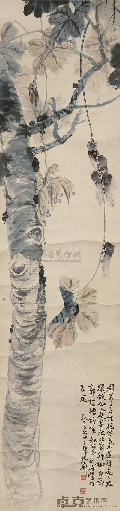 蔡鹤洲 秋蝉幽鸣 立轴 108×25.7cm