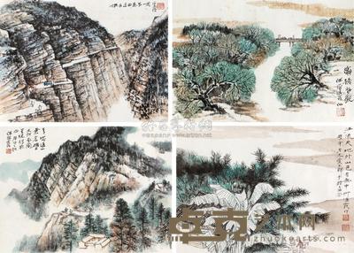 何海霞 1980年作 山水 （四幅） 镜框 31×22cm×4