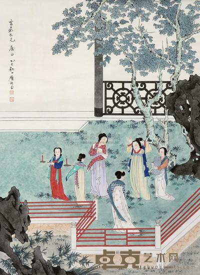 糜耕云 1965年作 秉烛夜游 立轴 94×68.8cm