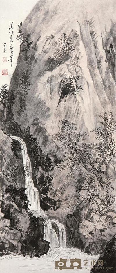 溥儒 飞瀑潺潺 镜框 85×36.2cm