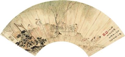 谢彬 1678年 醉归图 扇面