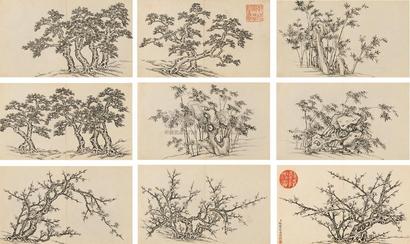 张若霭 1742年 岁寒三友图 册页 （九开）