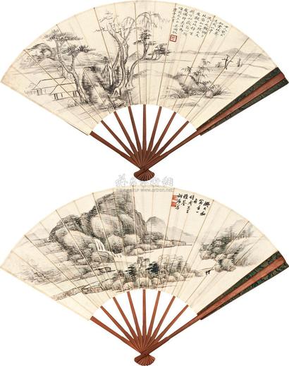 吴湖帆 王同愈 1930年作 山水 成扇