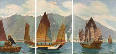 余本 1953年作 海景—香港维多利亚港