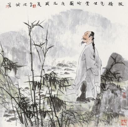 卢沉 2000年作 板桥诗意图 立轴