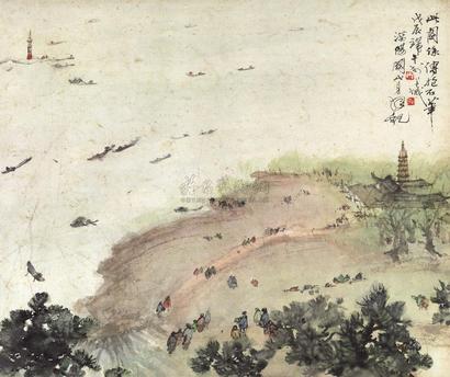 傅抱石 玄武湖初春 镜心