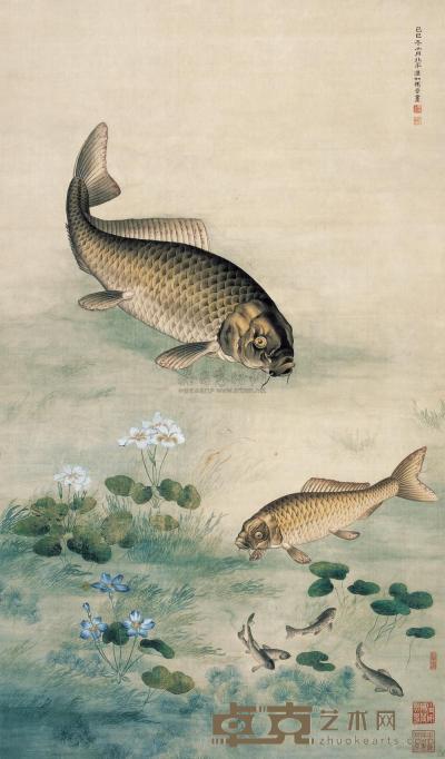 马晋 1929年作 鱼藻图 立轴 134.5×79cm
