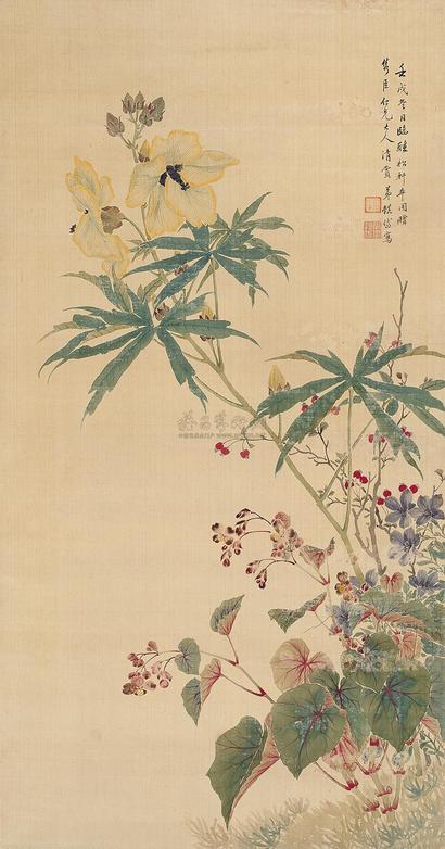 茅镇岱 花卉 立轴